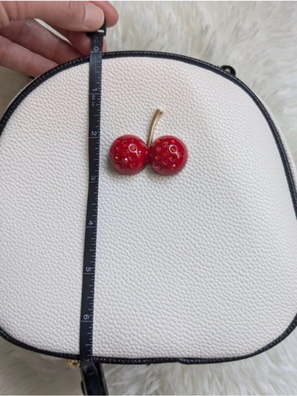 Cream Crossbody Bag with Red Cherry Accent and Black Trim - Picture 4 of 4